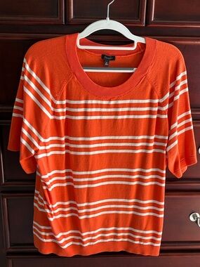 Talbots Orange & White Striped Short Sleeve Sweater